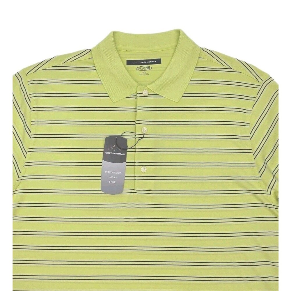 Greg Norman Polo Shirt Golf Play Dry Yellow Black Stripe Men Sz Medium NEW - Picture 2 of 13